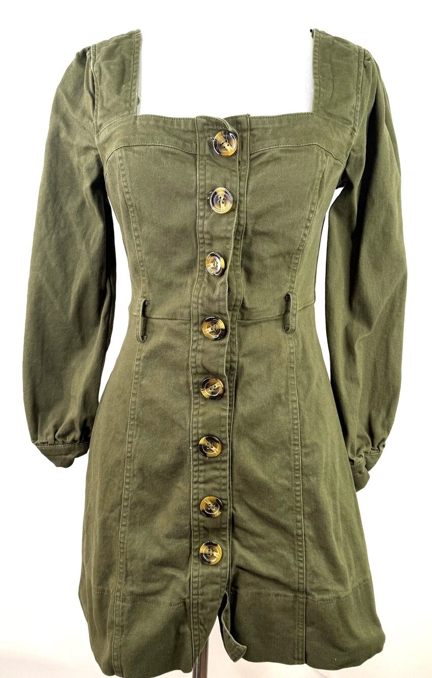 J.O.A. Just One Answer Olive Green Button Long Sleeve Dress Size Small